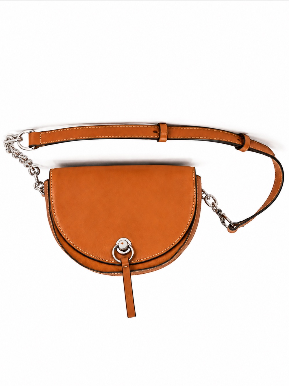 Zara Saddle Belt or Shoulder Bag in Cognac Brown with Silver Hardware NWOT